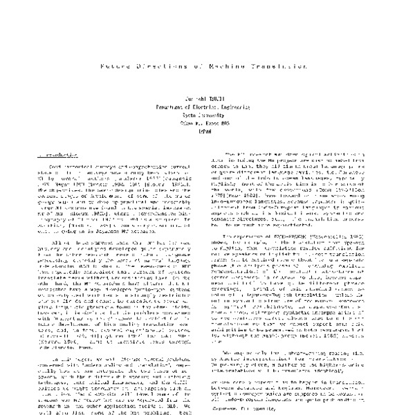Future Directions of Machine Translation - ACL Anthology