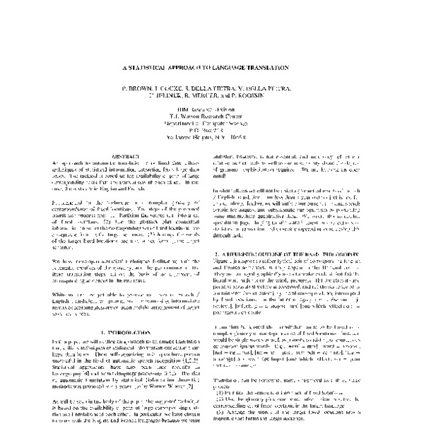 A Statistical Approach to Language Translation - ACL Anthology