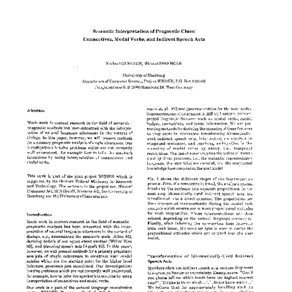 Semantic Interpretation of Pragmatic Clues: Connectives, Modal Verbs ...