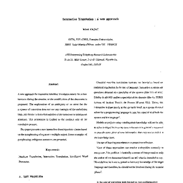 Interactive Translation: a new approach - ACL Anthology