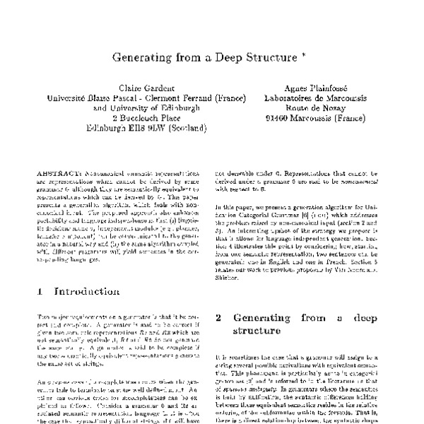 Generating from a Deep Structure - ACL Anthology