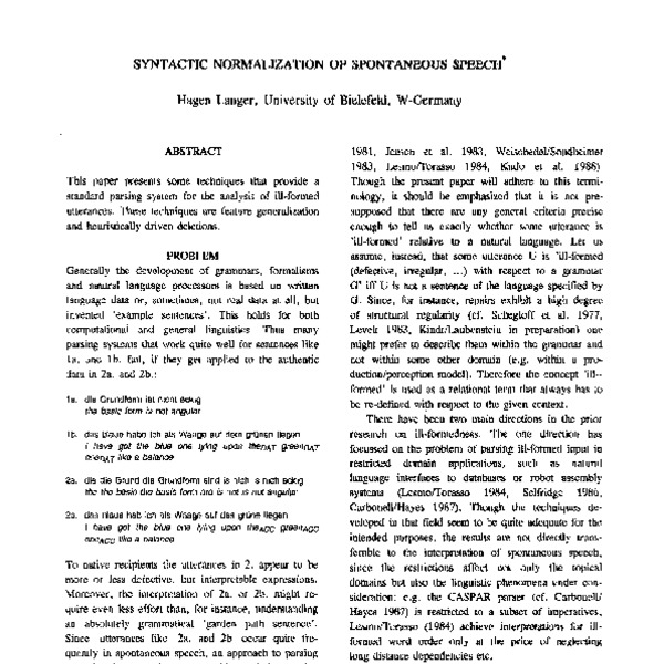 Syntactic Normalization of Spontaneous Speech - ACL Anthology