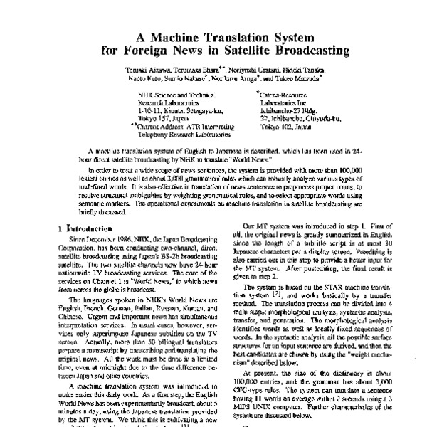A Machine Translation System for Foreign News in Satellite Broadcasting ...