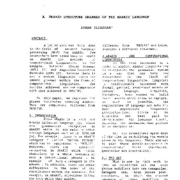 A Phrase Structure Grammar of the Arabic Language - ACL Anthology