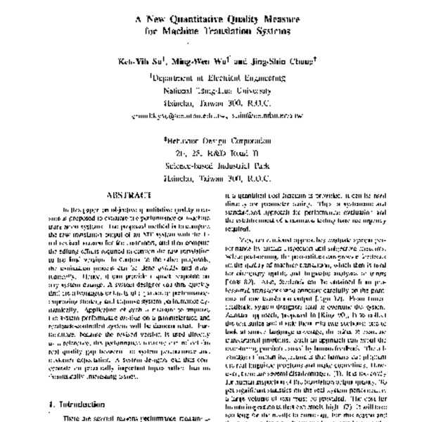 A New Quantitative Quality Measure for Machine Translation Systems ...