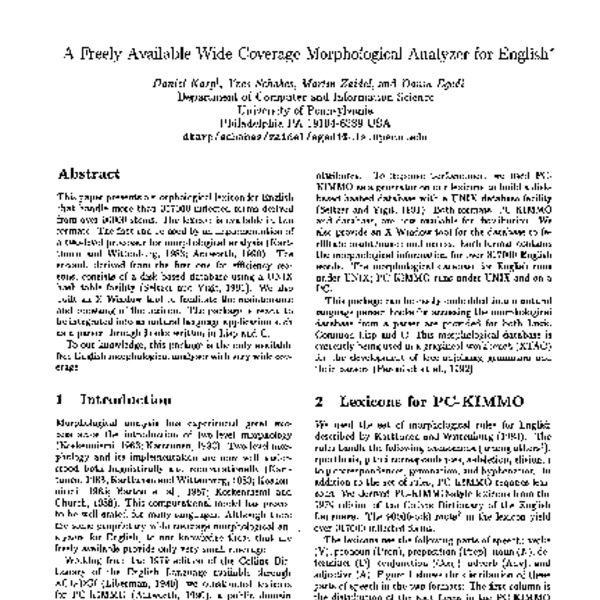 A Freely Available Wide Coverage Morphological Analyzer for English ...