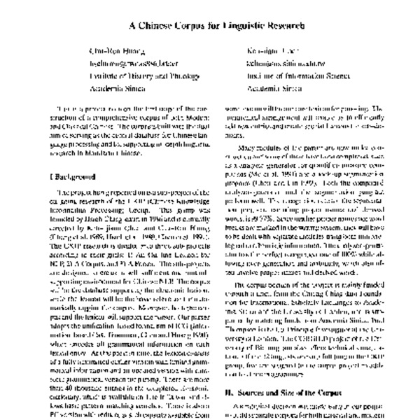 A Chinese Corpus for Linguistic Research - ACL Anthology