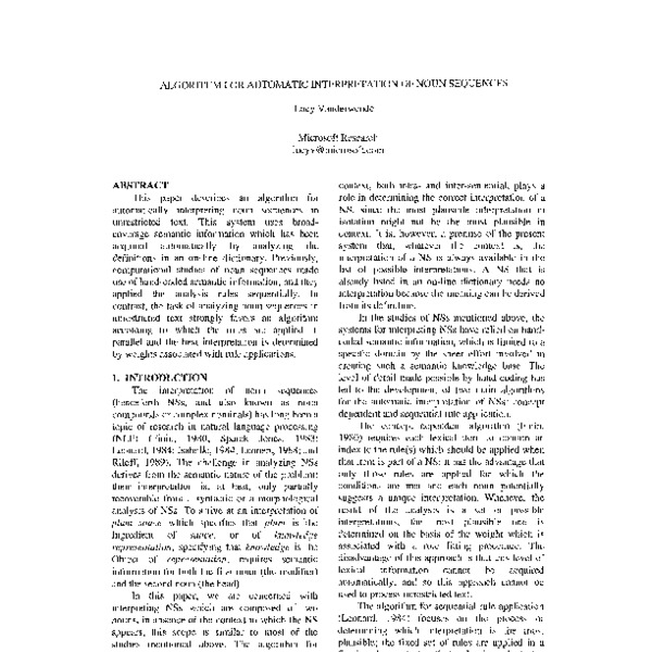 Algorithm for Automatic Interpretation of Noun Sequences - ACL Anthology