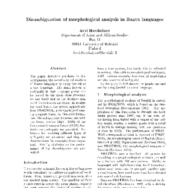 Disambiguation of morphological analysis in Bantu languages - ACL Anthology