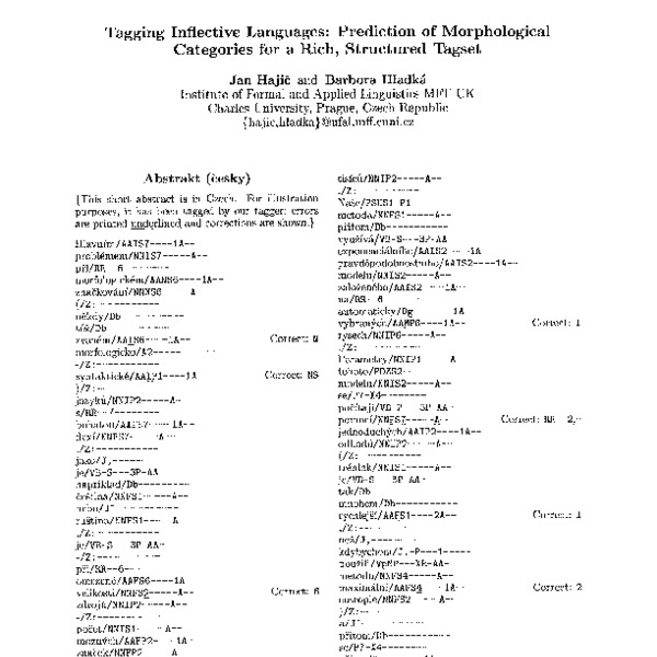 Tagging Inflective Languages: Prediction of Morphological Categories ...