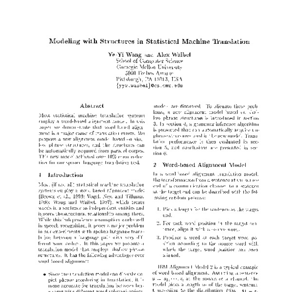 Modeling with Structures in Statistical Machine Translation - ACL Anthology