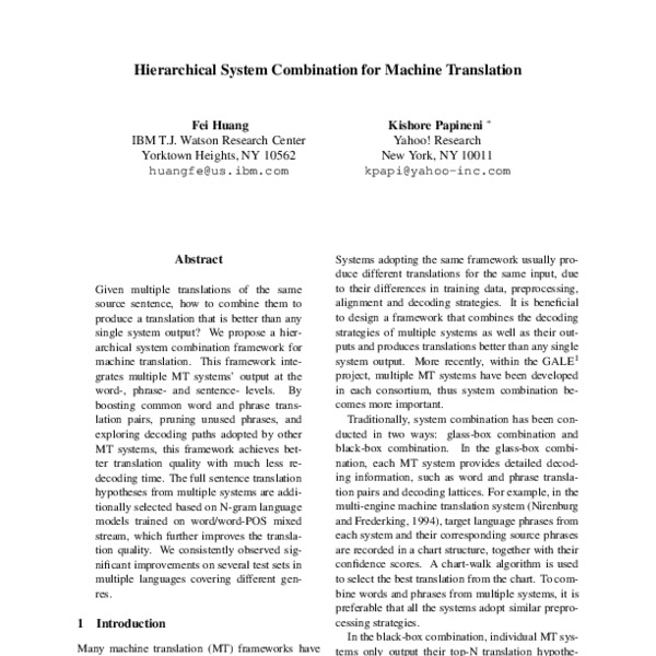 Hierarchical System Combination for Machine Translation - ACL Anthology