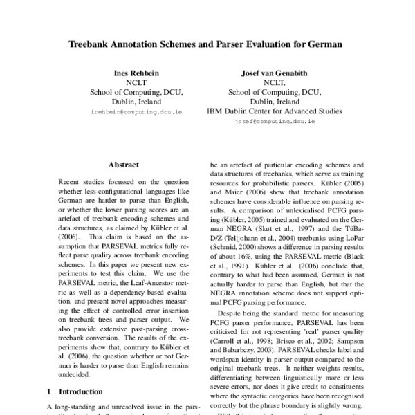 Treebank Annotation Schemes and Parser Evaluation for German - ACL ...