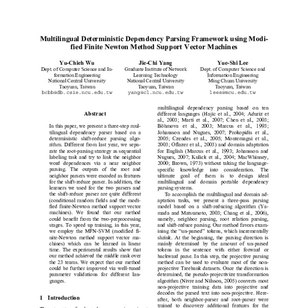 Multilingual Deterministic Dependency Parsing Framework using Modified ...