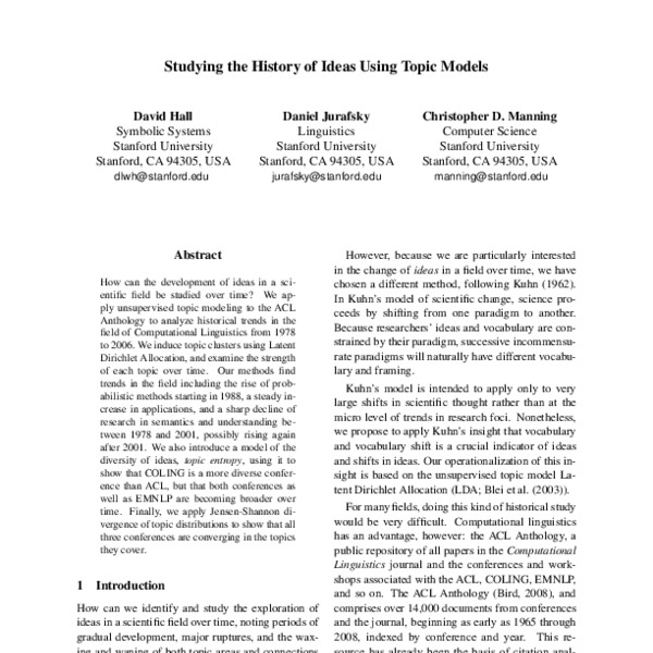 Studying the History of Ideas Using Topic Models - ACL Anthology