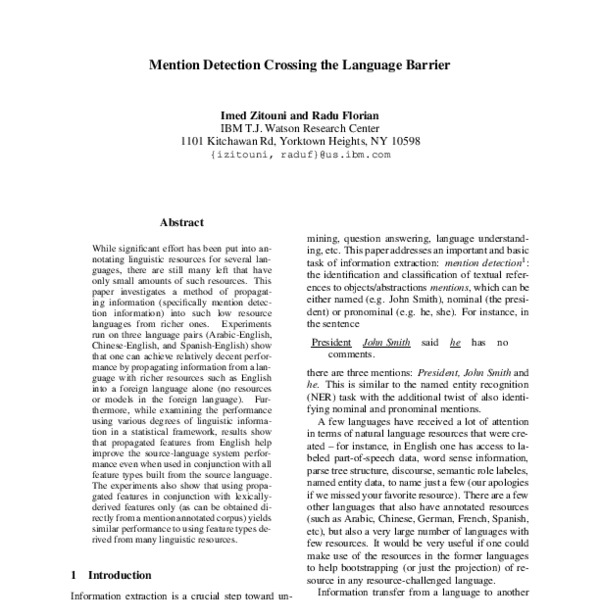 Mention Detection Crossing the Language Barrier - ACL Anthology