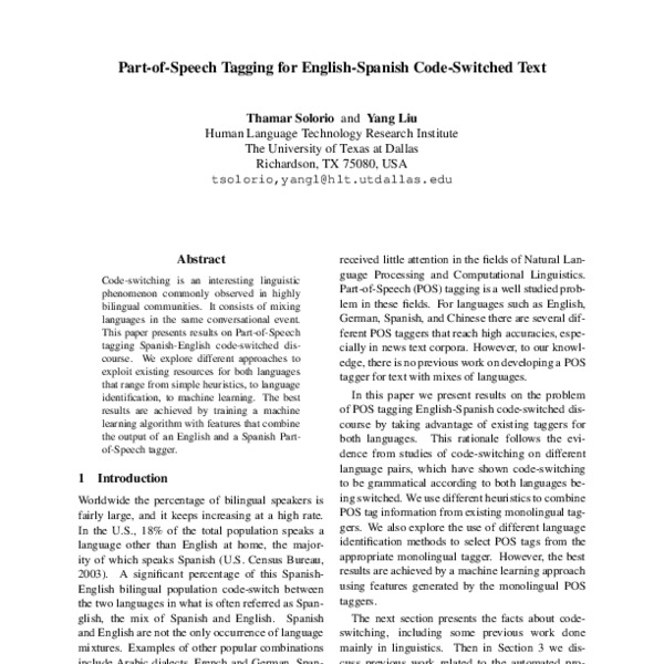 Part-of-Speech Tagging for English-Spanish Code-Switched Text - ACL ...