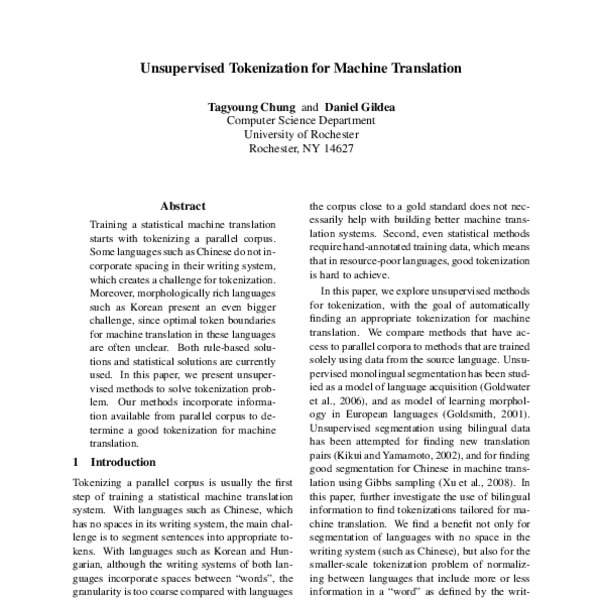 Unsupervised Tokenization for Machine Translation - ACL Anthology