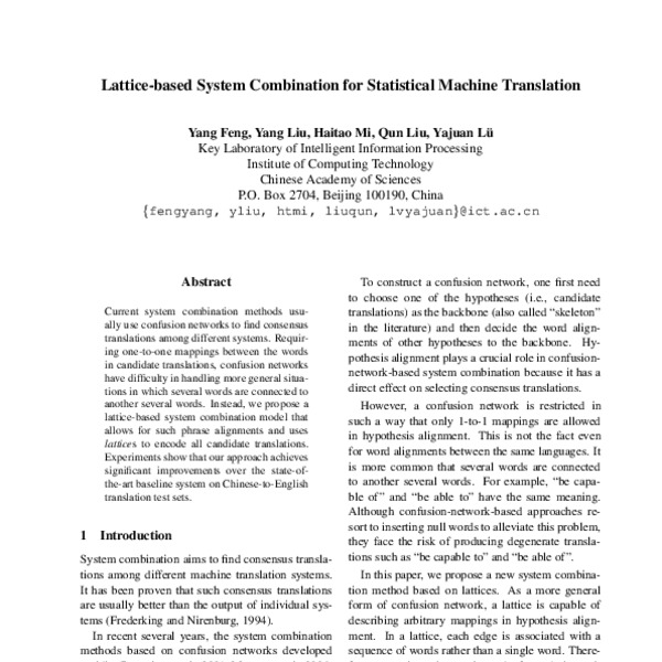 Lattice-based System Combination for Statistical Machine Translation ...