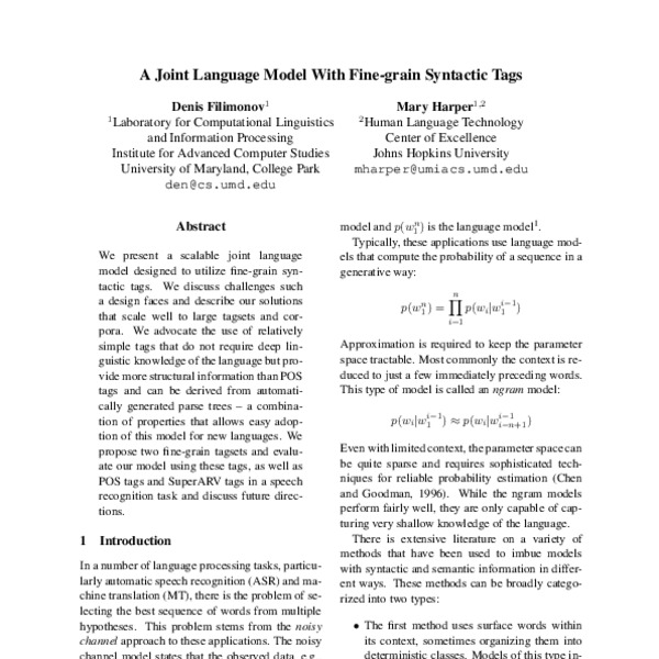 A Joint Language Model With Fine-grain Syntactic Tags - ACL Anthology