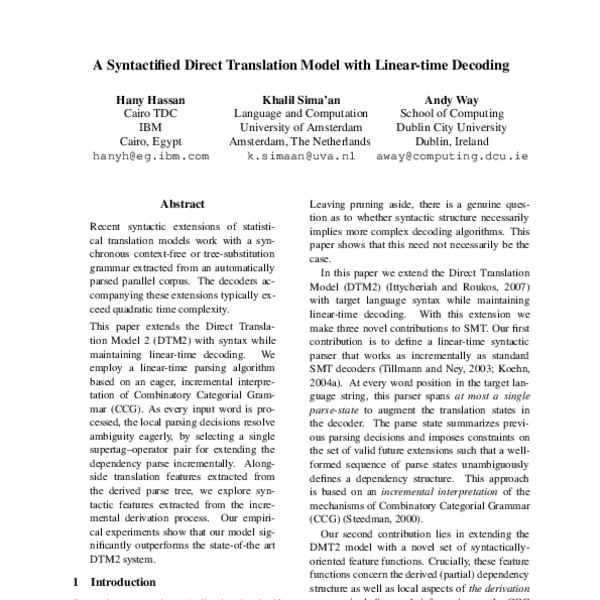 A Syntactified Direct Translation Model with Linear-time Decoding - ACL ...