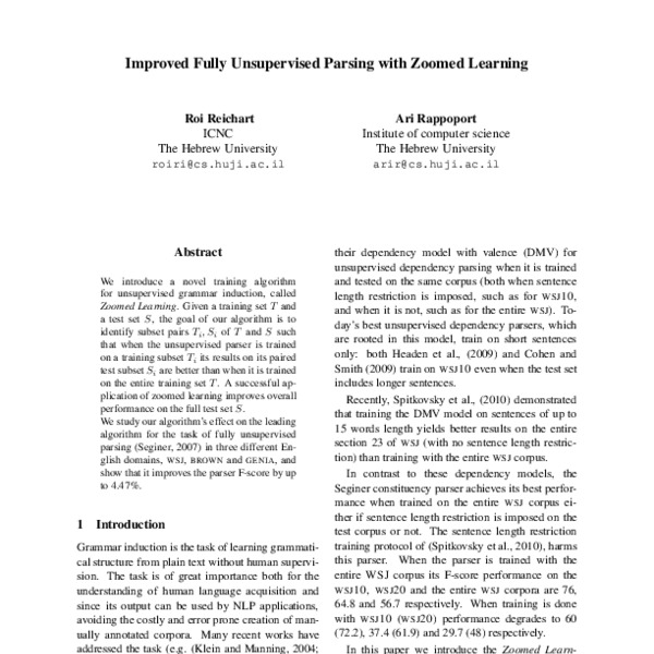 Improved Fully Unsupervised Parsing with Zoomed Learning - ACL Anthology