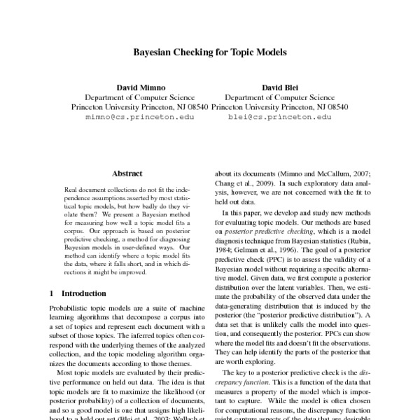 Bayesian Checking For Topic Models Acl Anthology