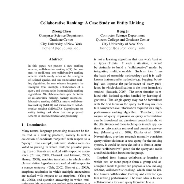 Collaborative Ranking: A Case Study on Entity Linking - ACL Anthology