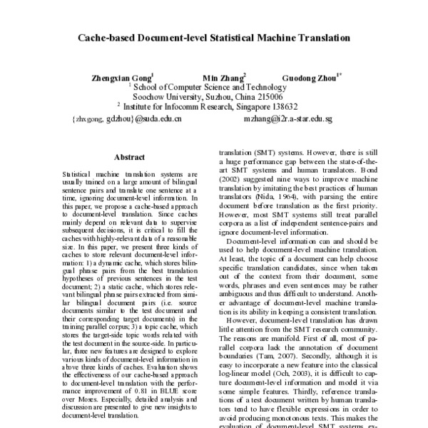 Cache-based Document-level Statistical Machine Translation - ACL Anthology