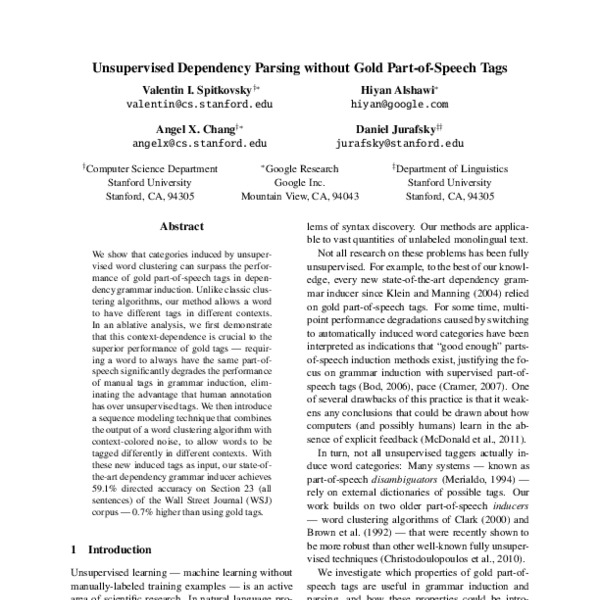 Unsupervised Dependency Parsing without Gold Part-of-Speech Tags - ACL ...