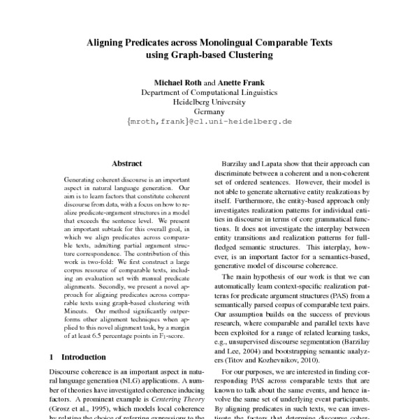 Aligning Predicates Across Monolingual Comparable Texts Using Graph ...