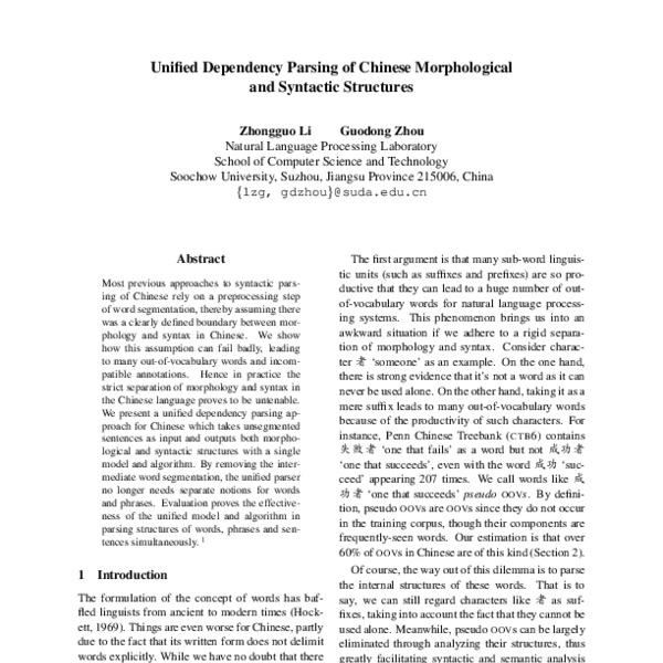 Unified Dependency Parsing of Chinese Morphological and Syntactic ...