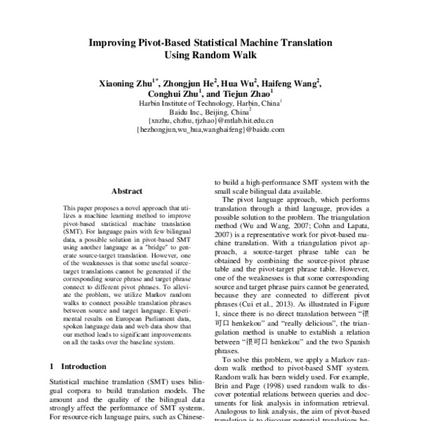 Improving Pivot-Based Statistical Machine Translation Using Random Walk ...
