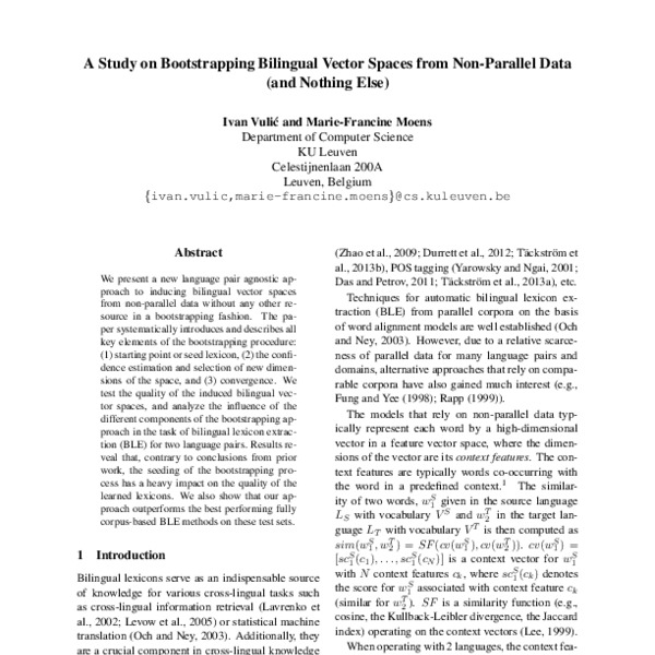 A Study on Bootstrapping Bilingual Vector Spaces from Non-Parallel Data ...