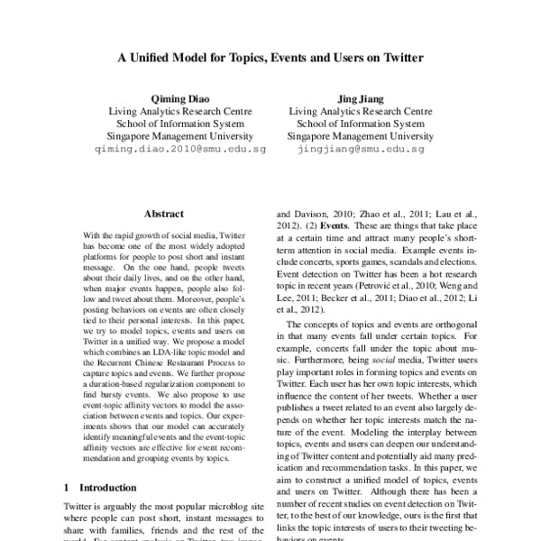 A Unified Model for Topics, Events and Users on Twitter - ACL Anthology