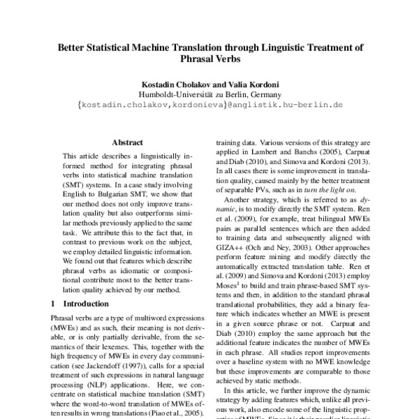 Better Statistical Machine Translation through Linguistic Treatment of ...