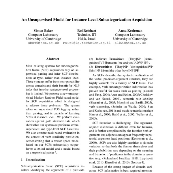 An Unsupervised Model for Instance Level Subcategorization Acquisition ...