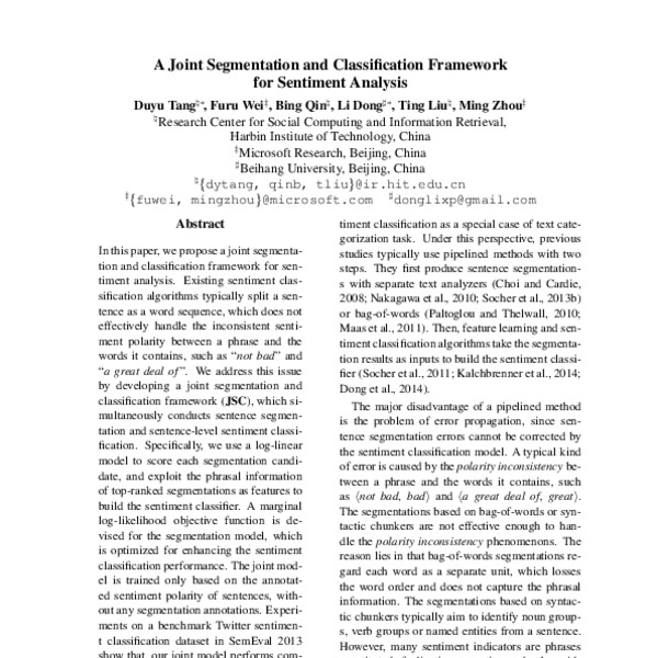 A Joint Segmentation and Classification Framework for Sentiment ...
