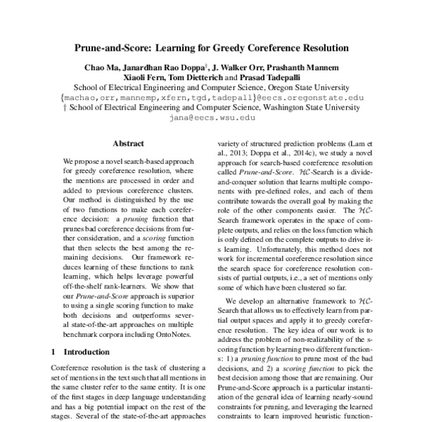 Prune-and-Score: Learning for Greedy Coreference Resolution - ACL Anthology