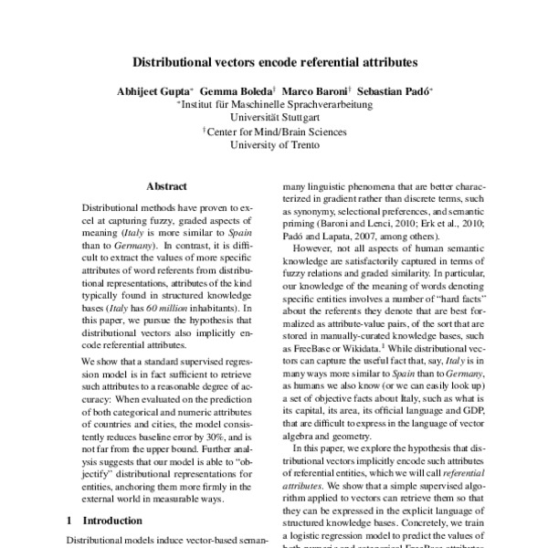 Distributional vectors encode referential attributes - ACL Anthology