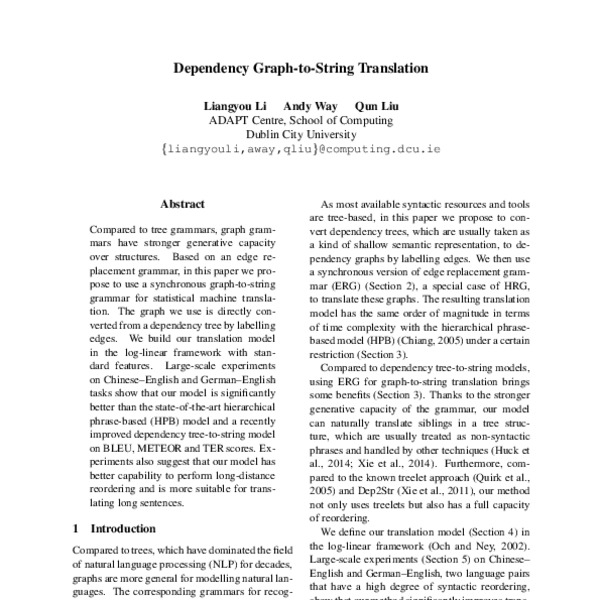 Dependency Graph-to-String Translation - ACL Anthology