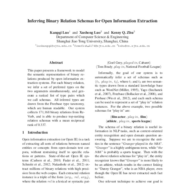 Inferring Binary Relation Schemas for Open Information Extraction - ACL ...