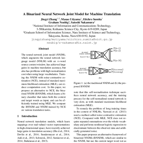 A Binarized Neural Network Joint Model for Machine Translation - ACL ...