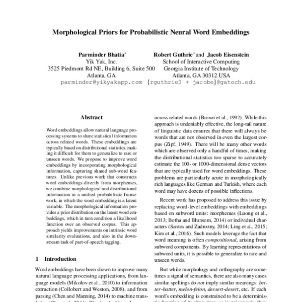 Morphological Priors for Probabilistic Neural Word Embeddings - ACL ...