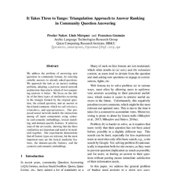It Takes Three to Tango: Triangulation Approach to Answer Ranking in ...