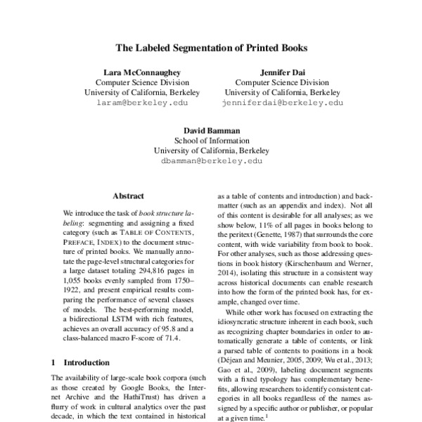 The Labeled Segmentation of Printed Books - ACL Anthology