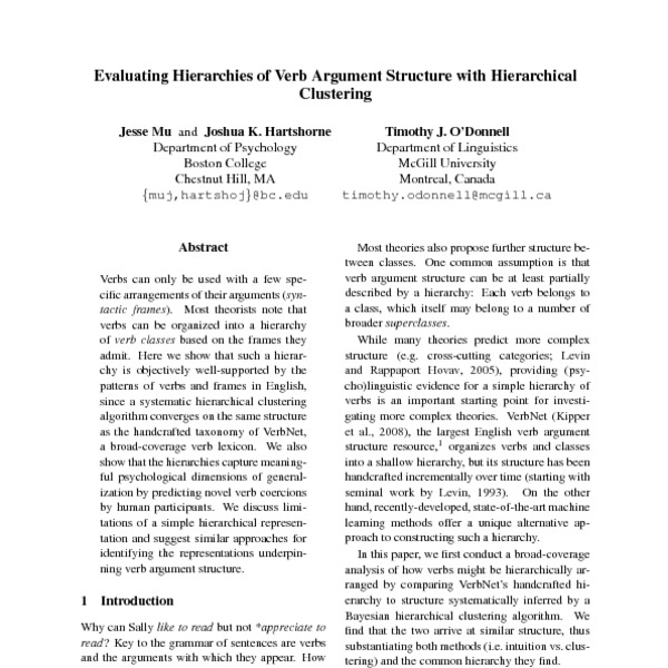 Evaluating Hierarchies Of Verb Argument Structure With Hierarchical 