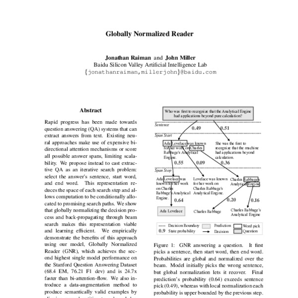 Globally Normalized Reader - ACL Anthology
