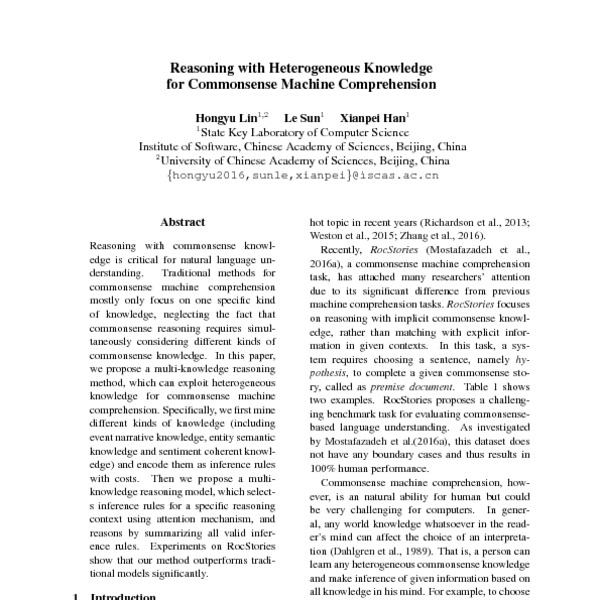 Reasoning with Heterogeneous Knowledge for Commonsense Machine