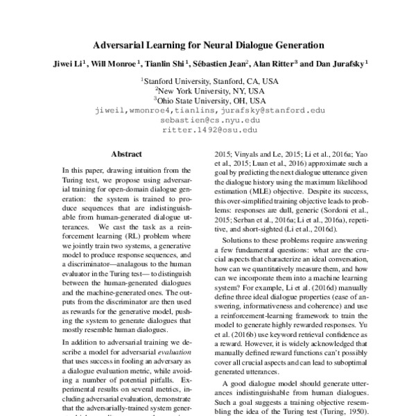 Adversarial Learning for Neural Dialogue Generation - ACL Anthology